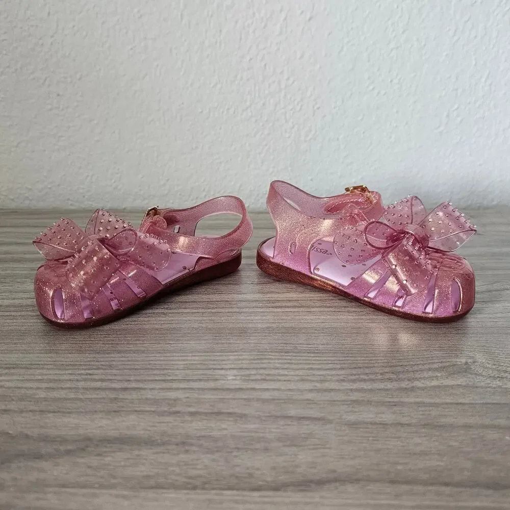 Mini Melissa Aranha ARANHA XIII Pink Glitter Big Bow Studded Toddler Kids 6